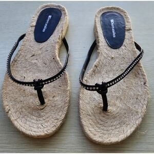 Flip Flops/Shoes-Never Worn-Casual-Black Rhinestones-Leather Straps-Size 9